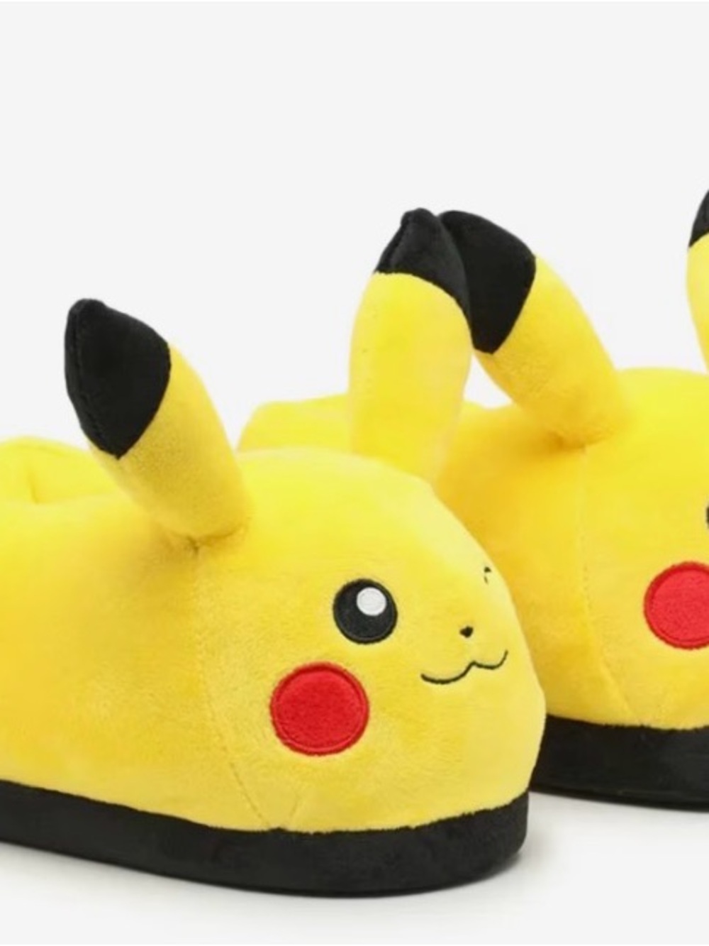 Pokemon Pikachu Plush Kids Slippers in Yellow and Black with Red Cheeks